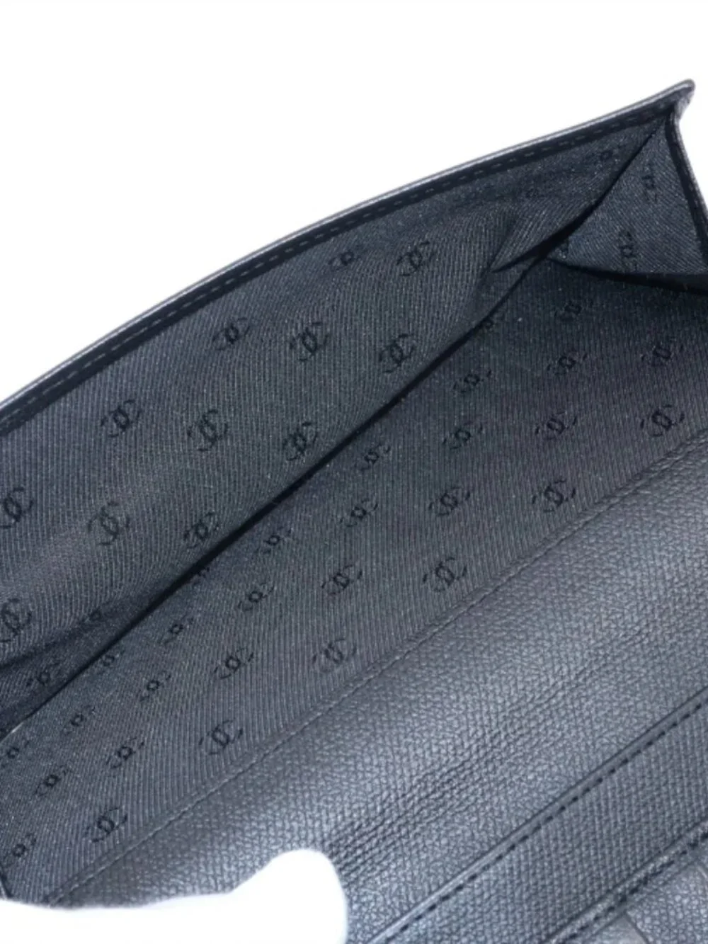 Chanel CC Logo Button Leather Long Wallet Black